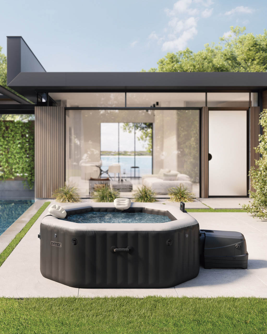 4-Person Onyx Black Octagon Combo Spa Set