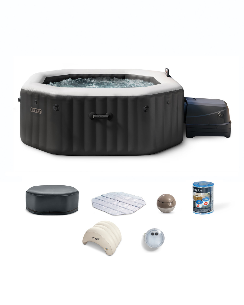 4-Person Onyx Black Octagon Combo Spa Set