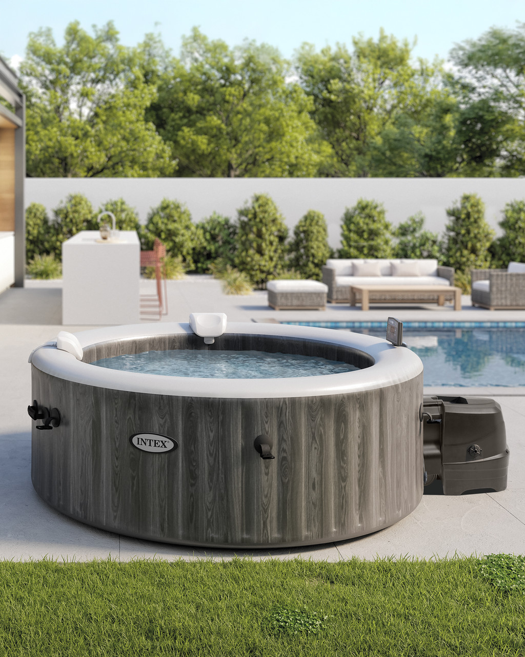 PureSpa™ Greywood Deluxe Round Bubble Spa Set - 4-Person