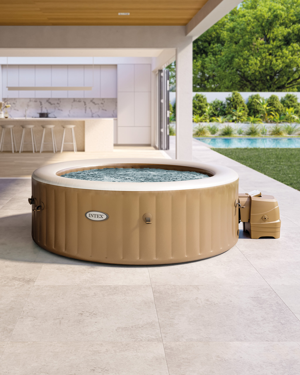 PureSpa™ Sahara Tan Round Bubble Inflatable Spa Set - 6-Person
