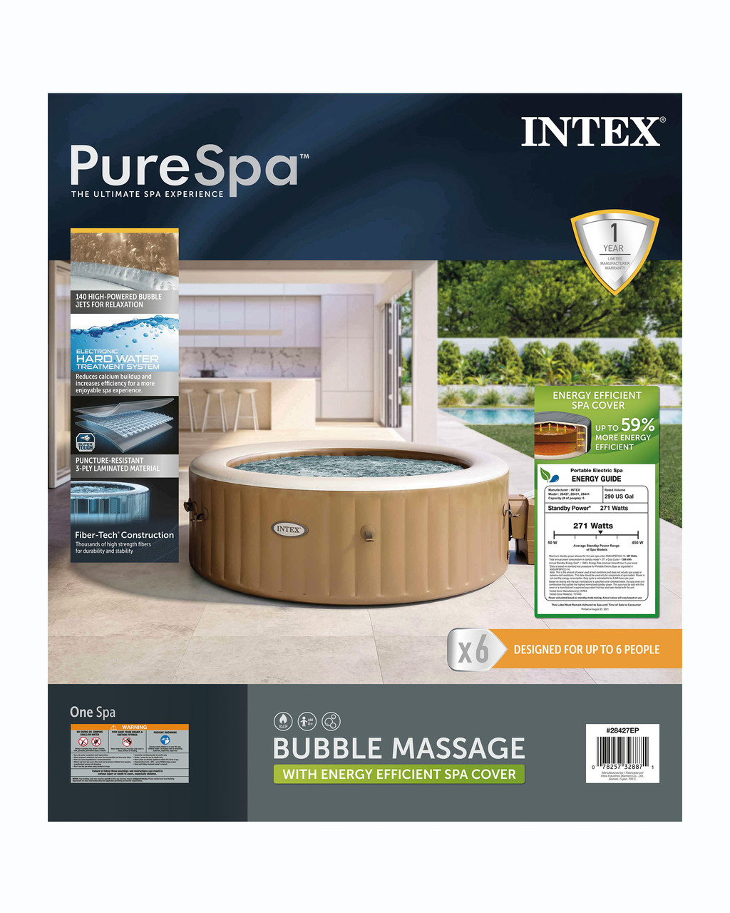 PureSpa™ Sahara Tan Round Bubble Inflatable Spa Set - 6-Person 14 PureSpa™ Sahara Tan Round Bubble Inflatable Spa Set - 6-Person