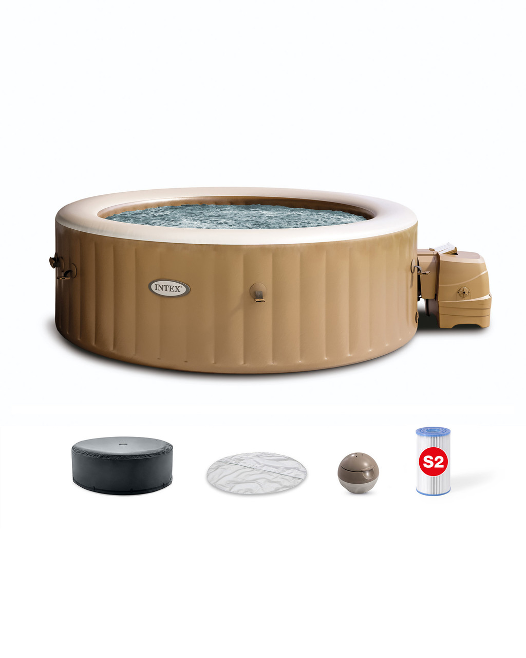 PureSpa™ Sahara Tan Round Bubble Inflatable Spa Set - 6-Person