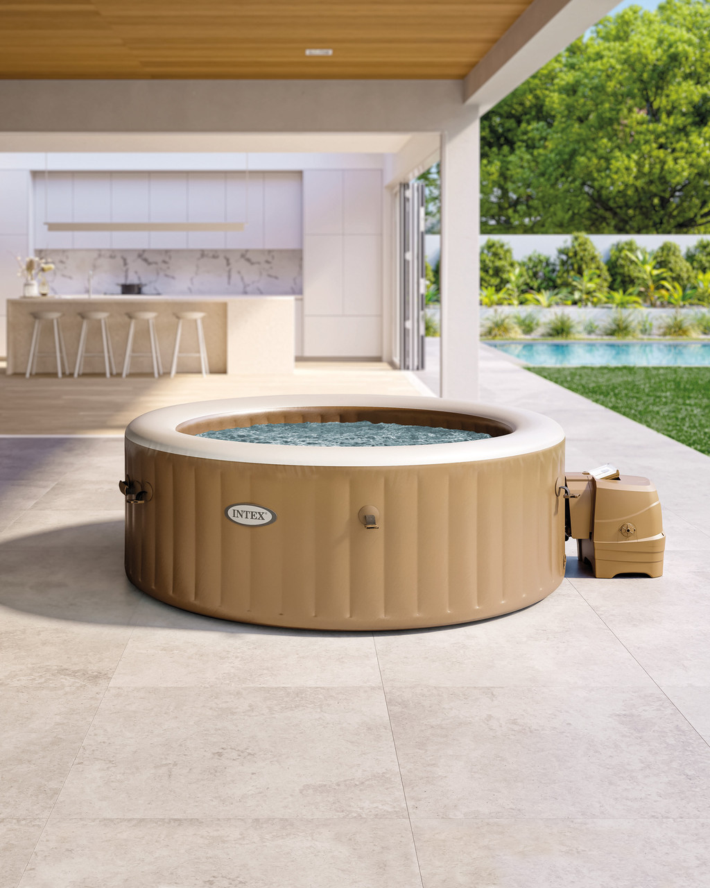 PureSpa™ Sahara Tan Round Bubble Inflatable Spa Set - 4-Person