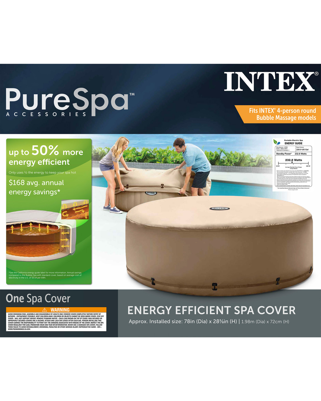 PureSpa™ Sahara Tan Round Bubble Inflatable Spa Set - 4-Person 11 PureSpa™ Sahara Tan Round Bubble Inflatable Spa Set - 4-Person