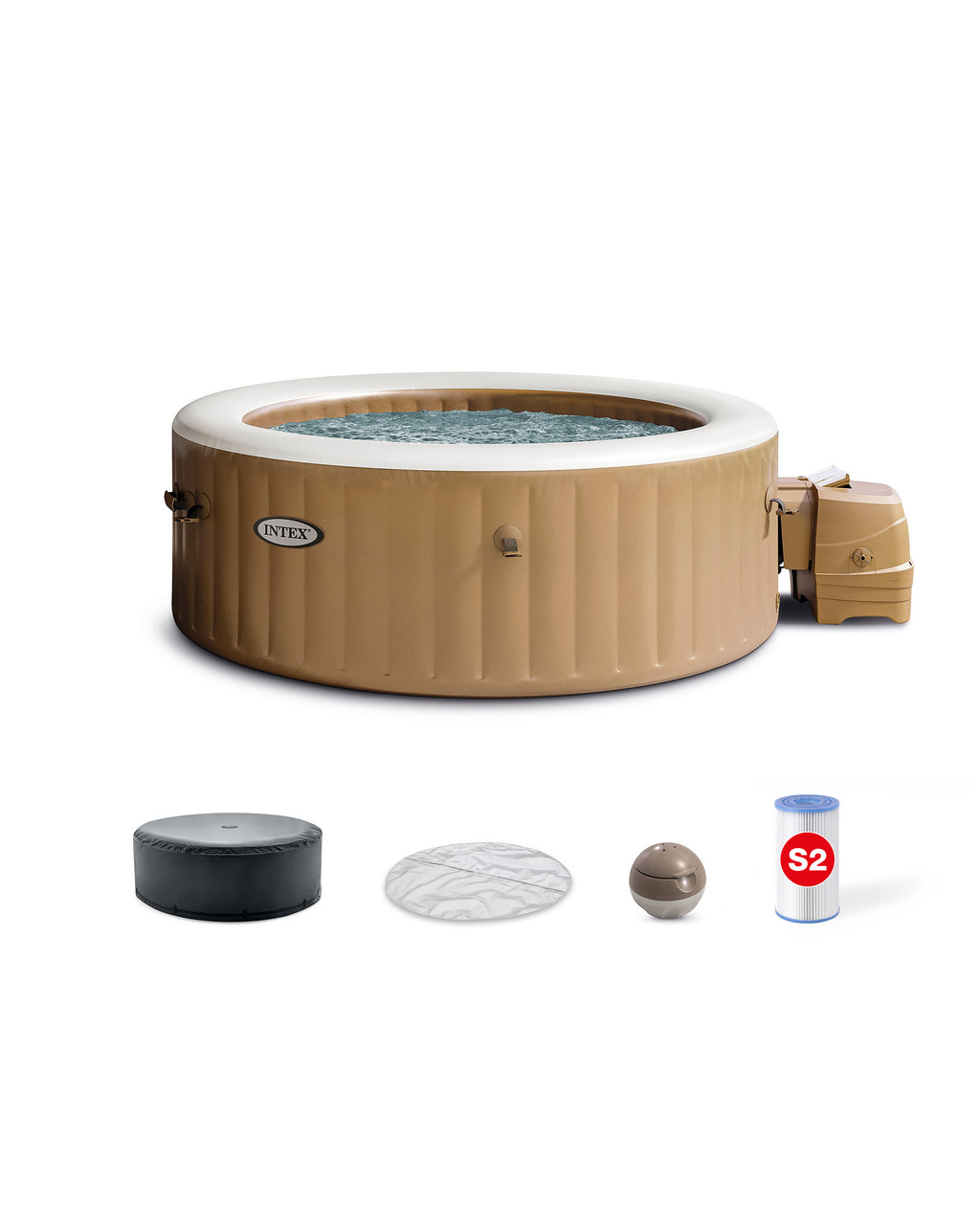 PureSpa™ Sahara Tan Round Bubble Inflatable Spa Set - 4-Person