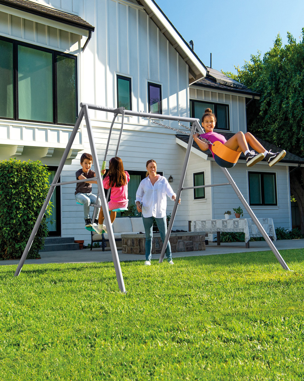 Swing & Glide Two Feature Gray Swing Set w/ FREE Trapeze Bar
