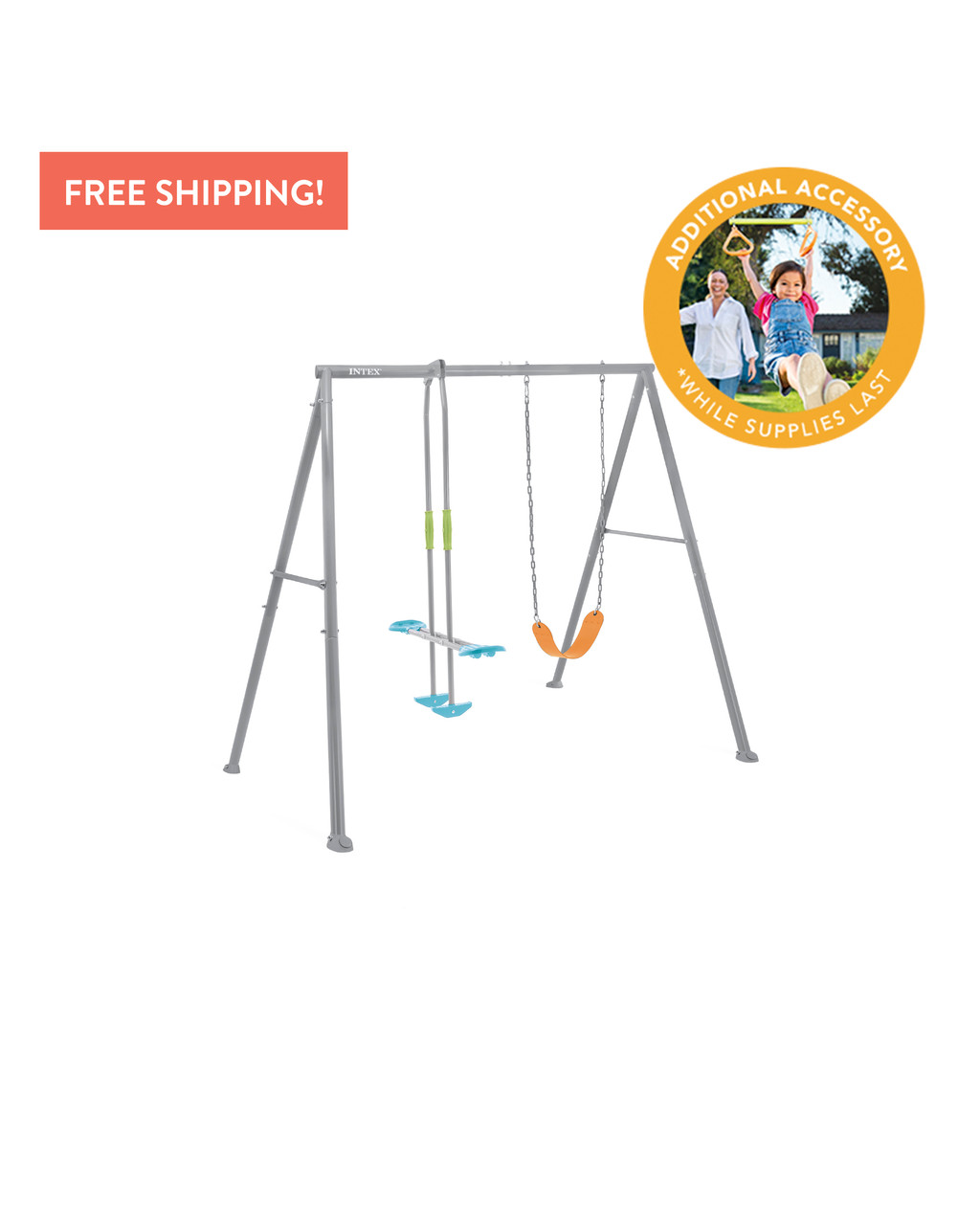 Swing & Glide Two Feature Gray Swing Set w/ FREE Trapeze Bar