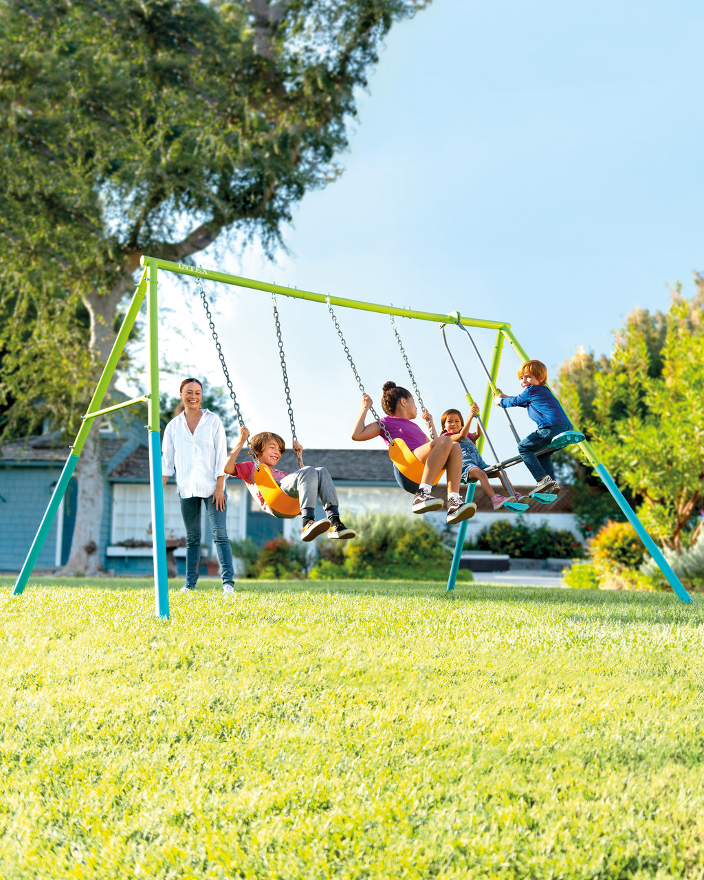 Swing & Glide Three Feature Colored Swing Set w/ FREE Trapeze Bar
