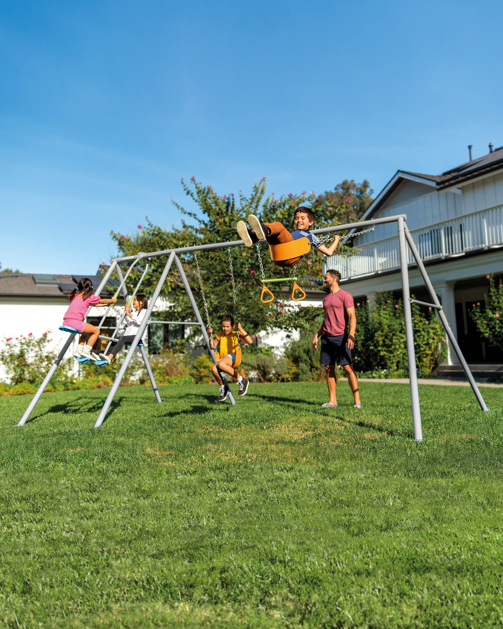 Swing & Glide Four Feature Gray Swing Set w/ FREE Trapeze Bar