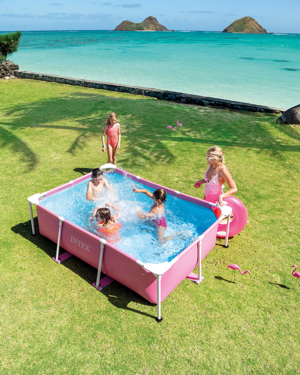 Pink Rectangular Frame Above Ground Pool - 2.2M x 1.5M x 0.6M