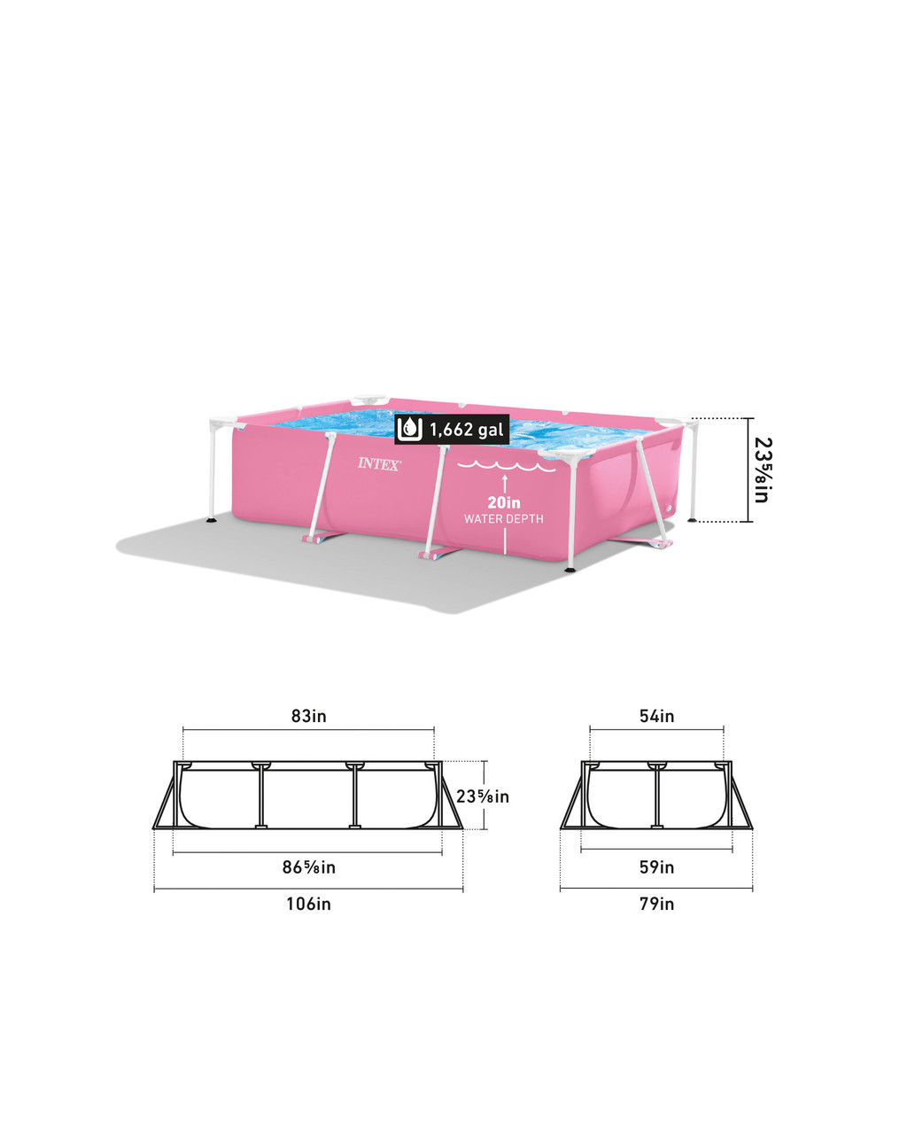 Pink Rectangular Frame Above Ground Pool - 2.2M x 1.5M x 0.6M 4 Pink Rectangular Frame Above Ground Pool - 2.2M x 1.5M x 0.6M