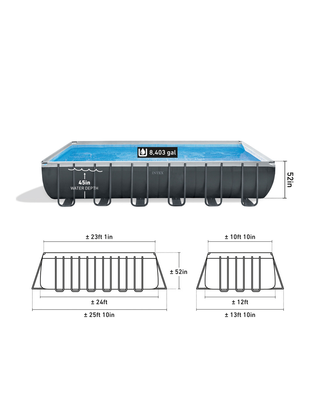 Rectangular Ultra XTR® Frame Above Ground Pool w/ Sand Filter Pump - 24' x 12' x 52" 3 Rectangular Ultra XTR® Frame Above Ground Pool w/ Sand Filter Pump - 24' x 12' x 52"