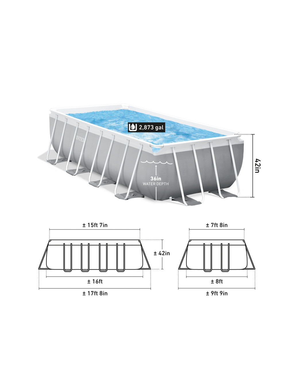 Prism Frame™ 16' x 8' x 42" Rectangular Above Ground Pool Set 3 Prism Frame™ 16' x 8' x 42" Rectangular Above Ground Pool Set