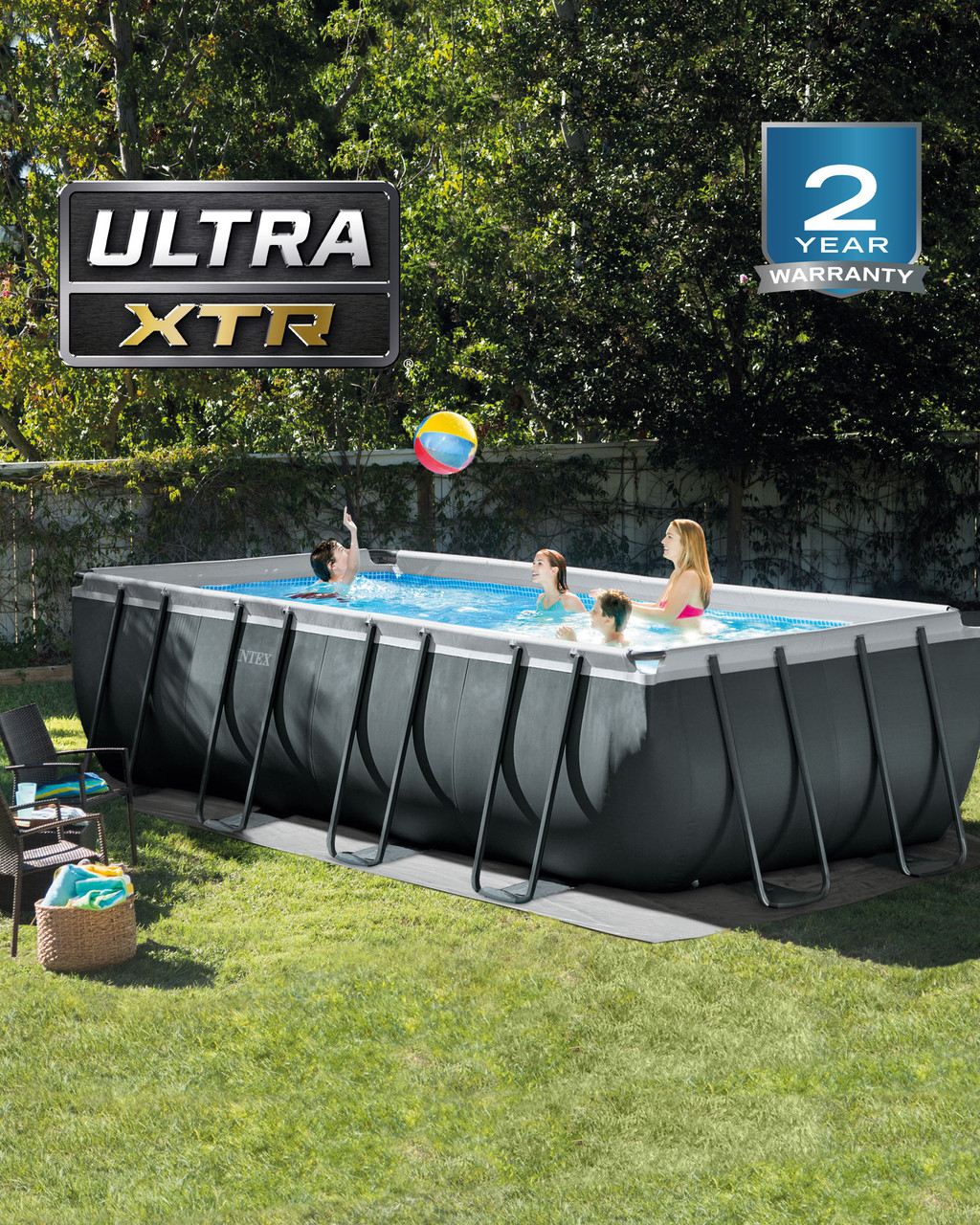 Rectangular Ultra XTR® Frame Above Ground Pool w/ Sand Filter Pump - 18' x 9' x 52"