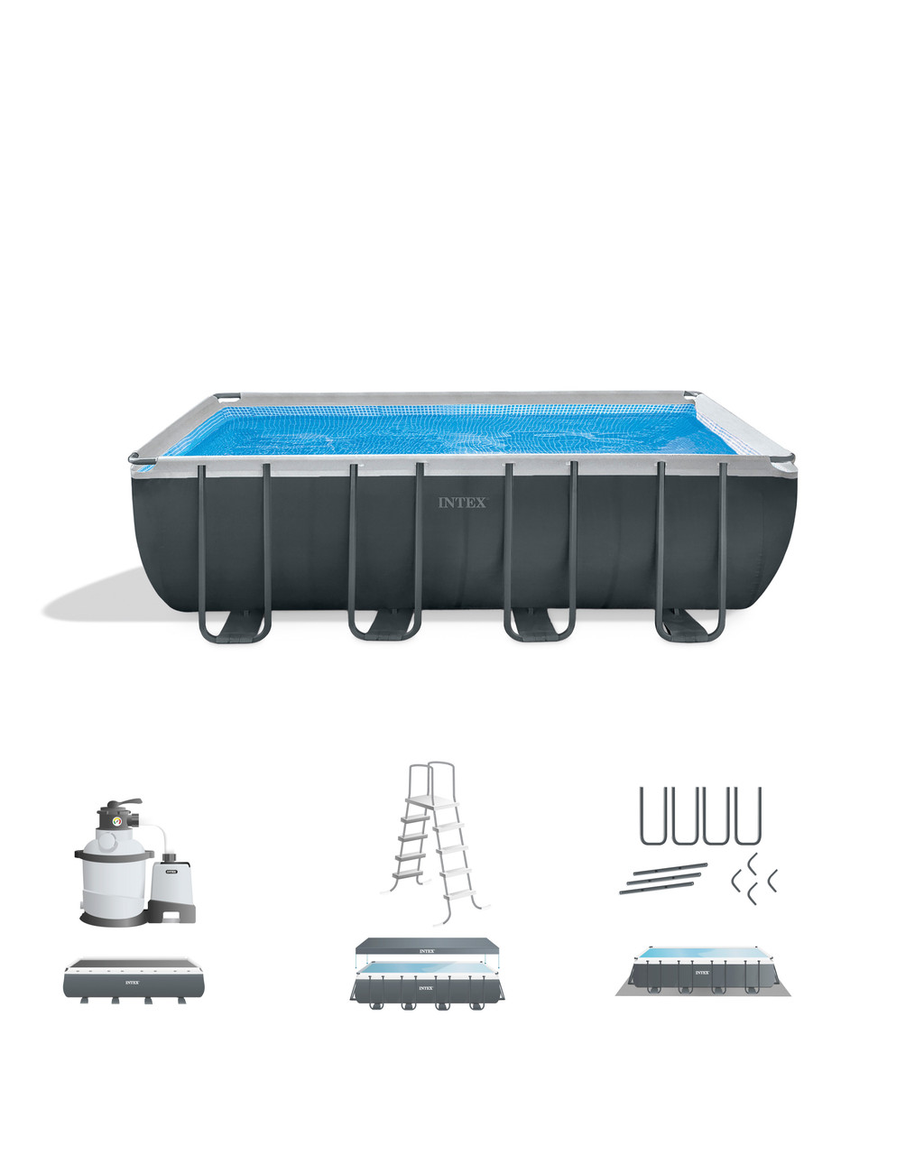 Rectangular Ultra XTR® Frame Above Ground Pool w/ Sand Filter Pump - 18' x 9' x 52"
