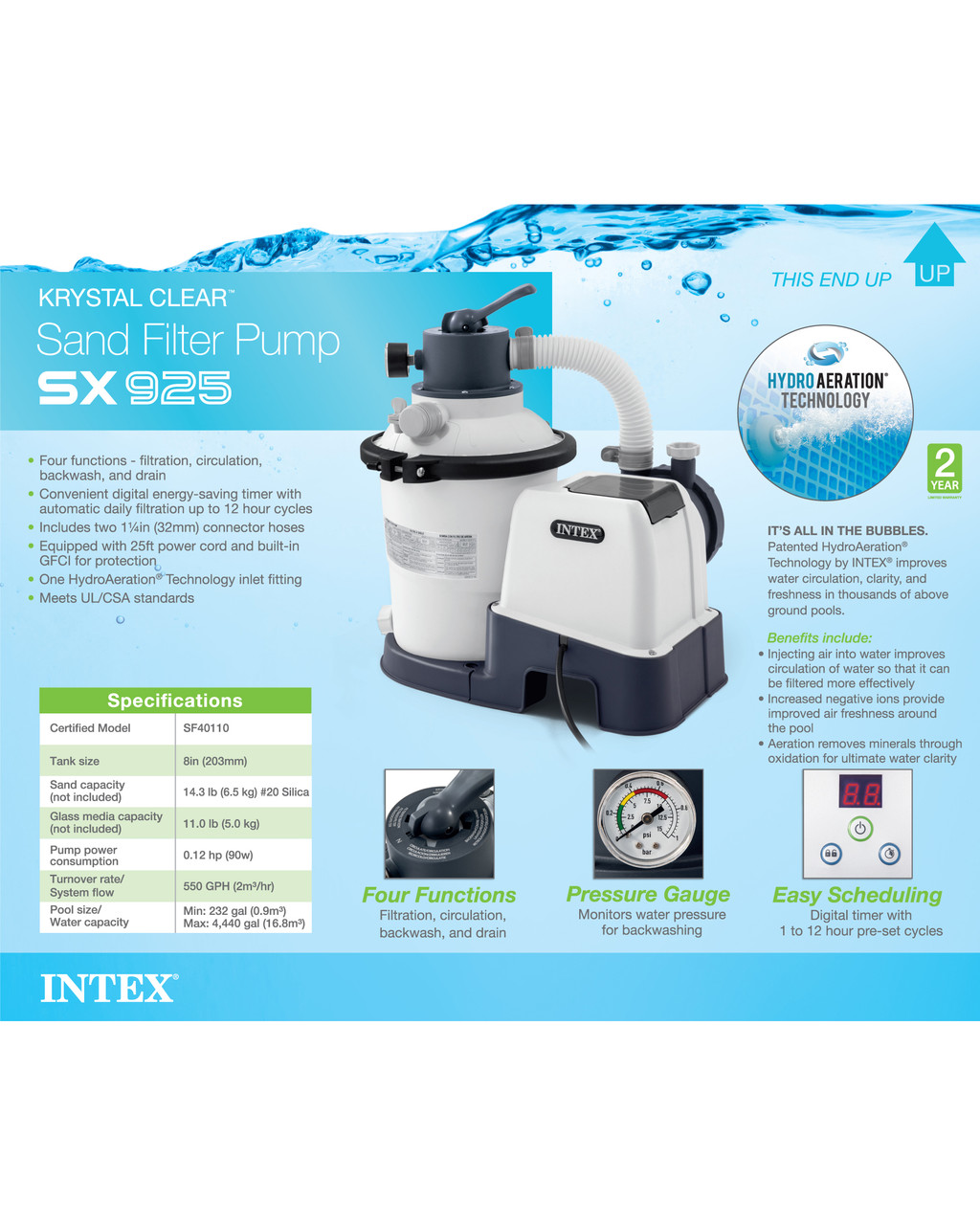 Krystal Clear™ Sand Filter Pump - 925 GPH 10 Krystal Clear™ Sand Filter Pump - 925 GPH