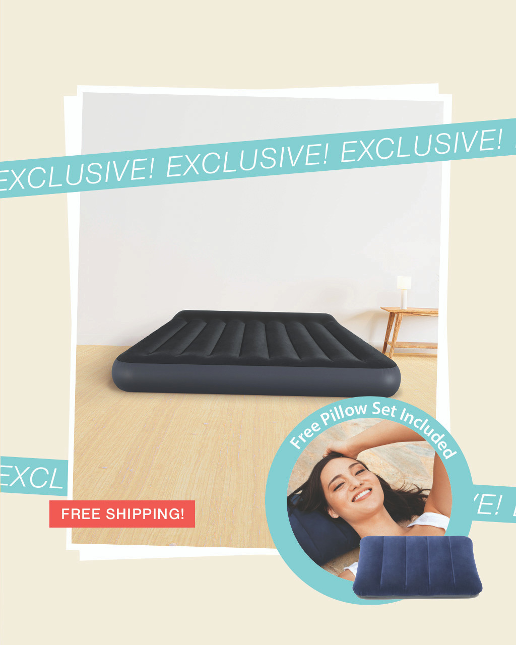 Dura-Beam® Standard Pillow Rest Air Mattress 10" Queen Bundle with 2 Free Pillows