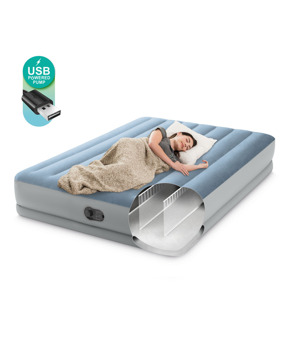 Dura-Beam® Plus Comfort 14" Queen Air Mattress w/ Built-In USB Pump