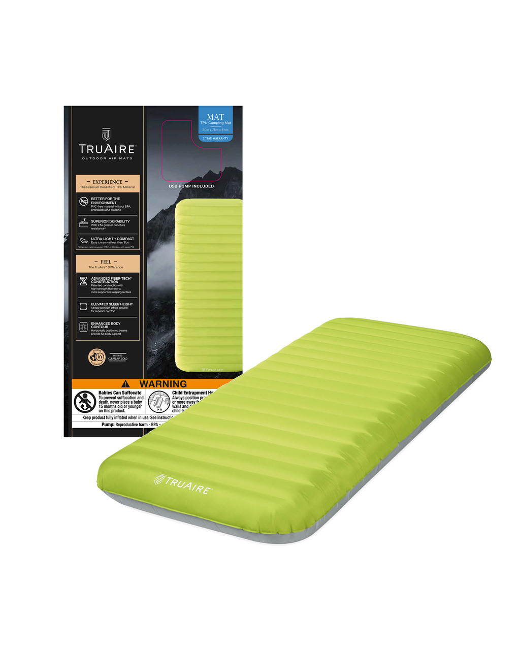 TruAire® Dura-Beam Camping Mat w/ USB Pump - Twin